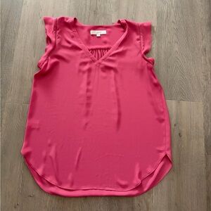 LOFT Hot Pink V-Neck Cap Sleeve Blouse